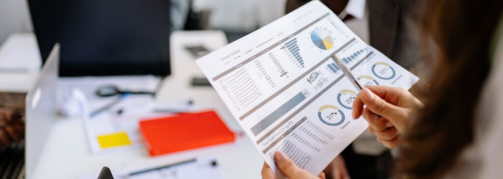 A print out of data analytics charts.