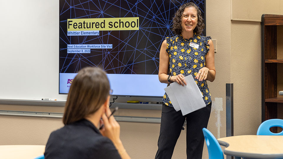 Giving a presentation to an Arizona school