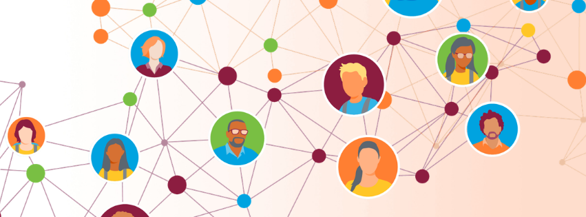 An abstract background image implying a connected network of people